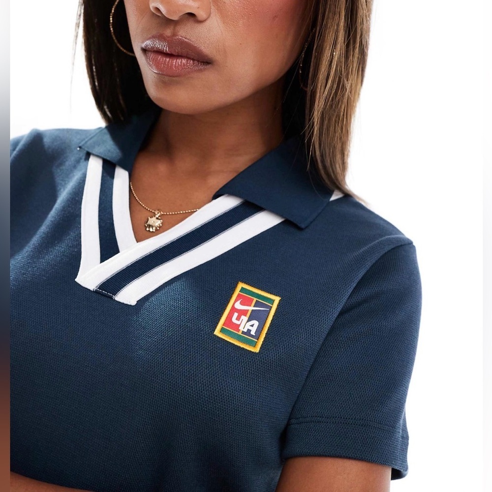 NikeCourt Women by YOON Tennis Polo Navy USA Patch Short Sleeve Size XL